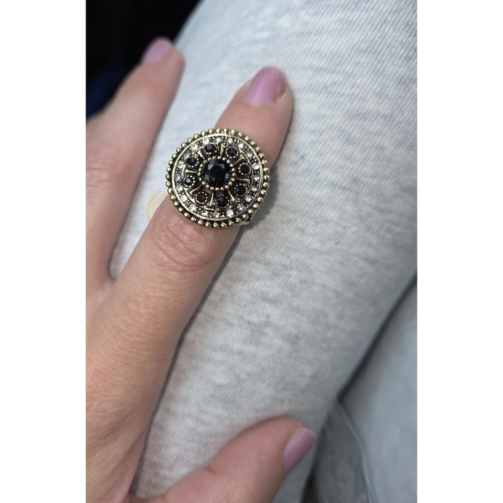Large Boho Rose Gold Plated Black And White Cz Ring. 7